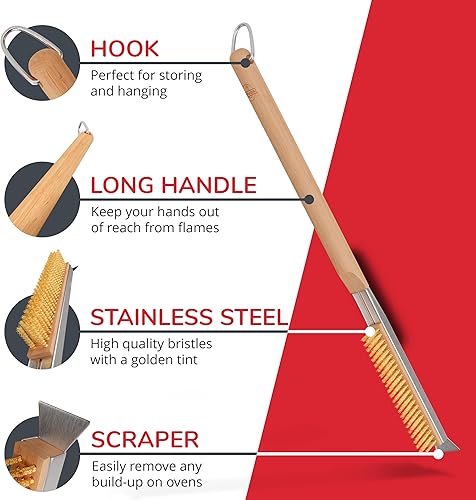 Miniatura 6 de Cepillo para horno de pizza de 22 pulgadas con raspador de piedra, cerdas de acero inoxidable resistentes al calor, mango extra largo, ajuste