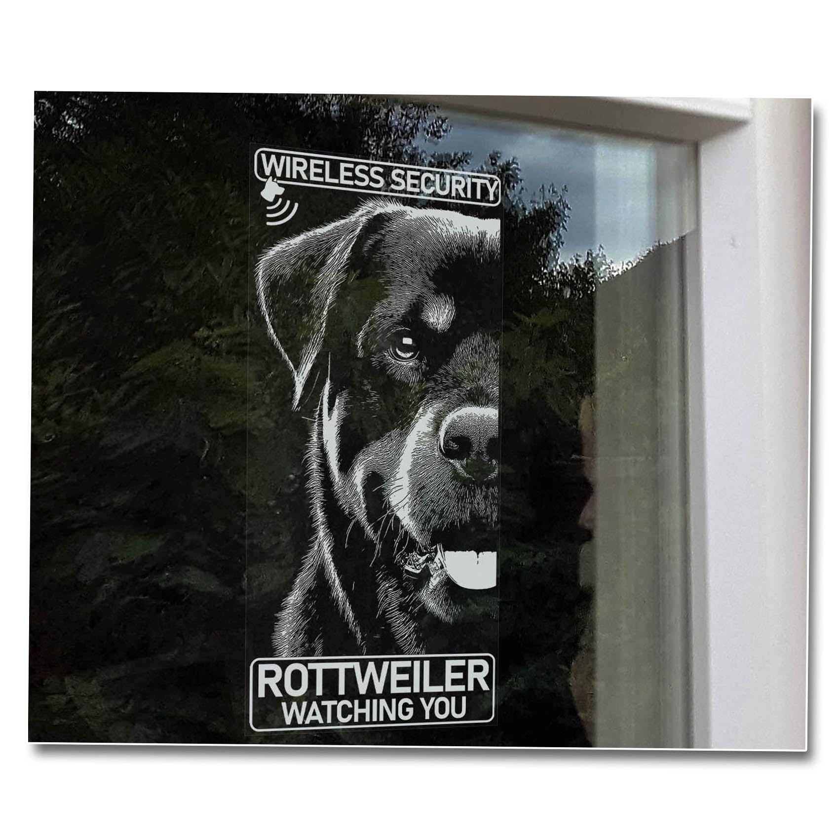 Rottweiler Watching You Sticker, Home Security Warning Sign, Car Window Decal, Laptop Vinyl, Pet Dog Owner Gift -V11BW (External - White Print)