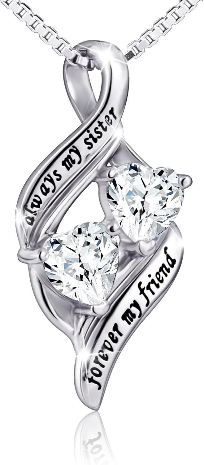 925 Sterling Silver Always My Sister & Daughter Mother Forever My Friend Love Heart Necklace for Women & Mother Gift