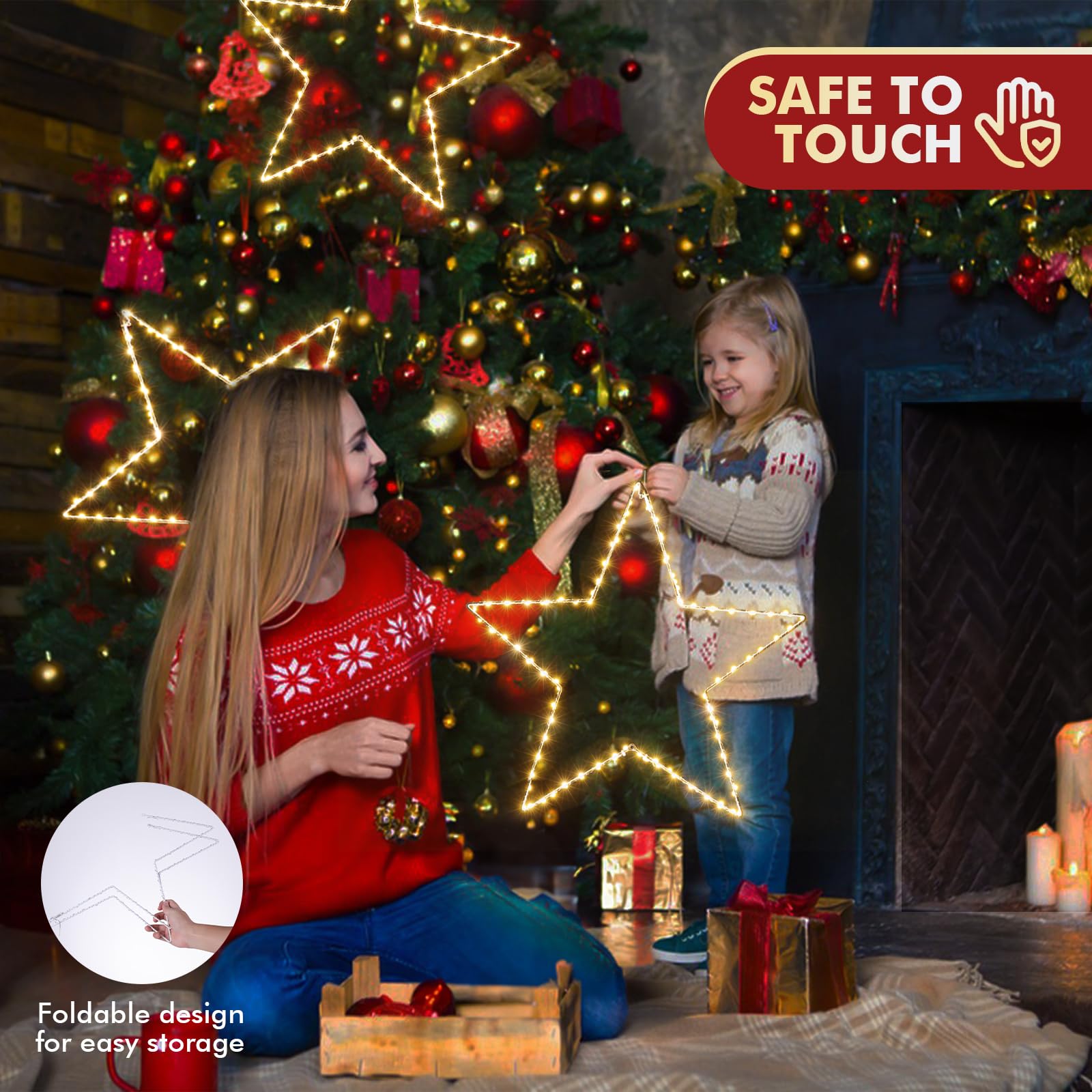 GlobaLink Weihnachtsstern-Beleuchtung faltbar 50cm XXL 70LED warmweiß | Batteriebetrieben, für Weihnachten, Outdoor, Schlafzimmer und Fenster