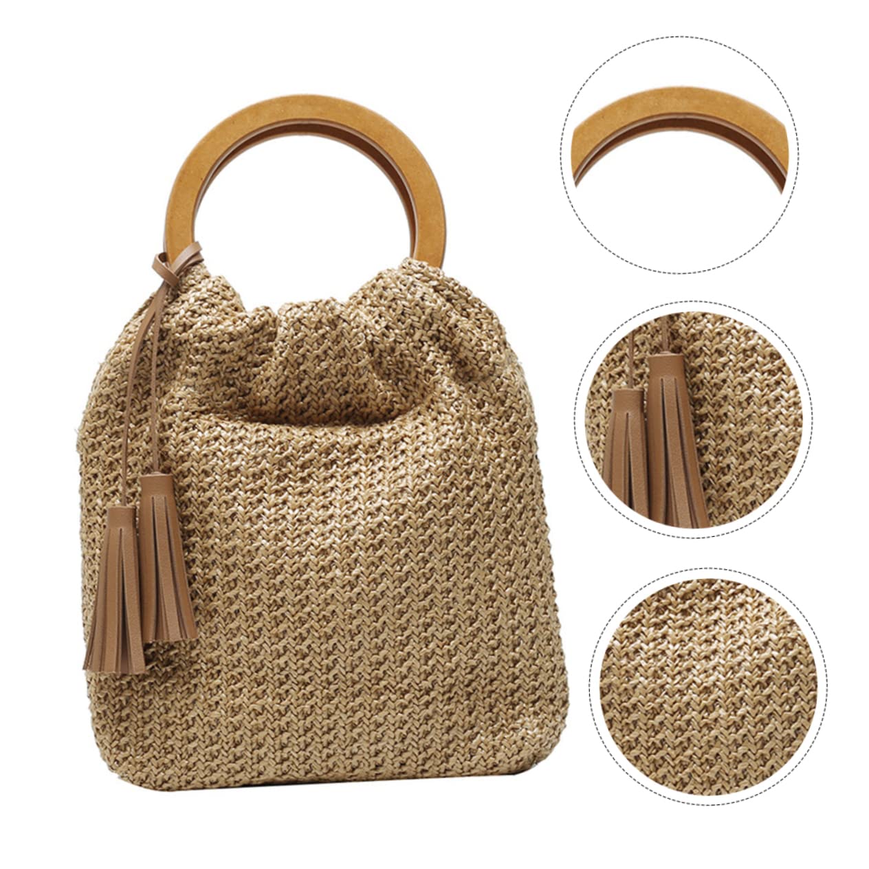GALPADA Bolso De Playa De Verano Madera Maciza Bolso De Paja Trenzada Para Mujer Playa o Paseos