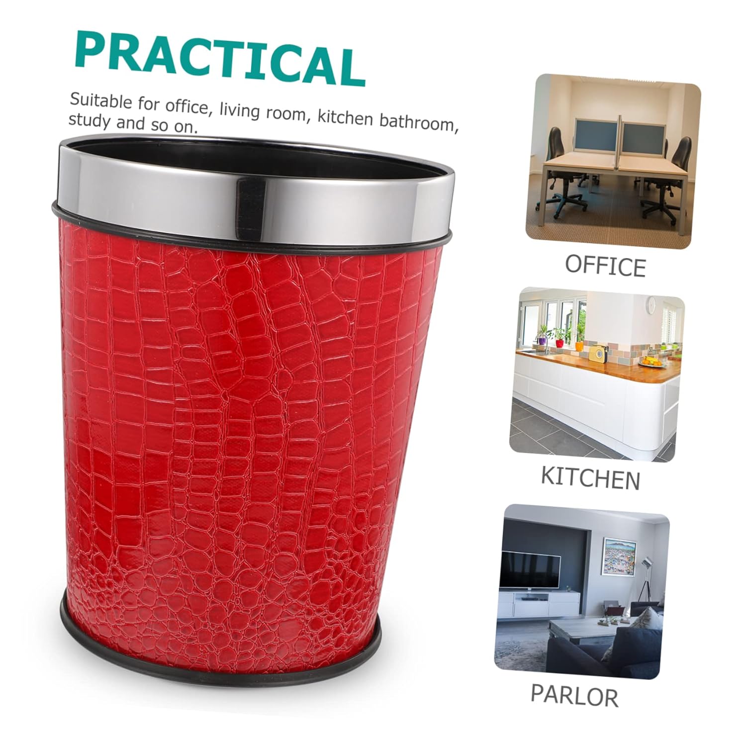 Lidless Retro Garbage Can Multi Use Household Waste Trash Bin for Office Bedroom and Bathroom Compatible with Standard Trash Bags