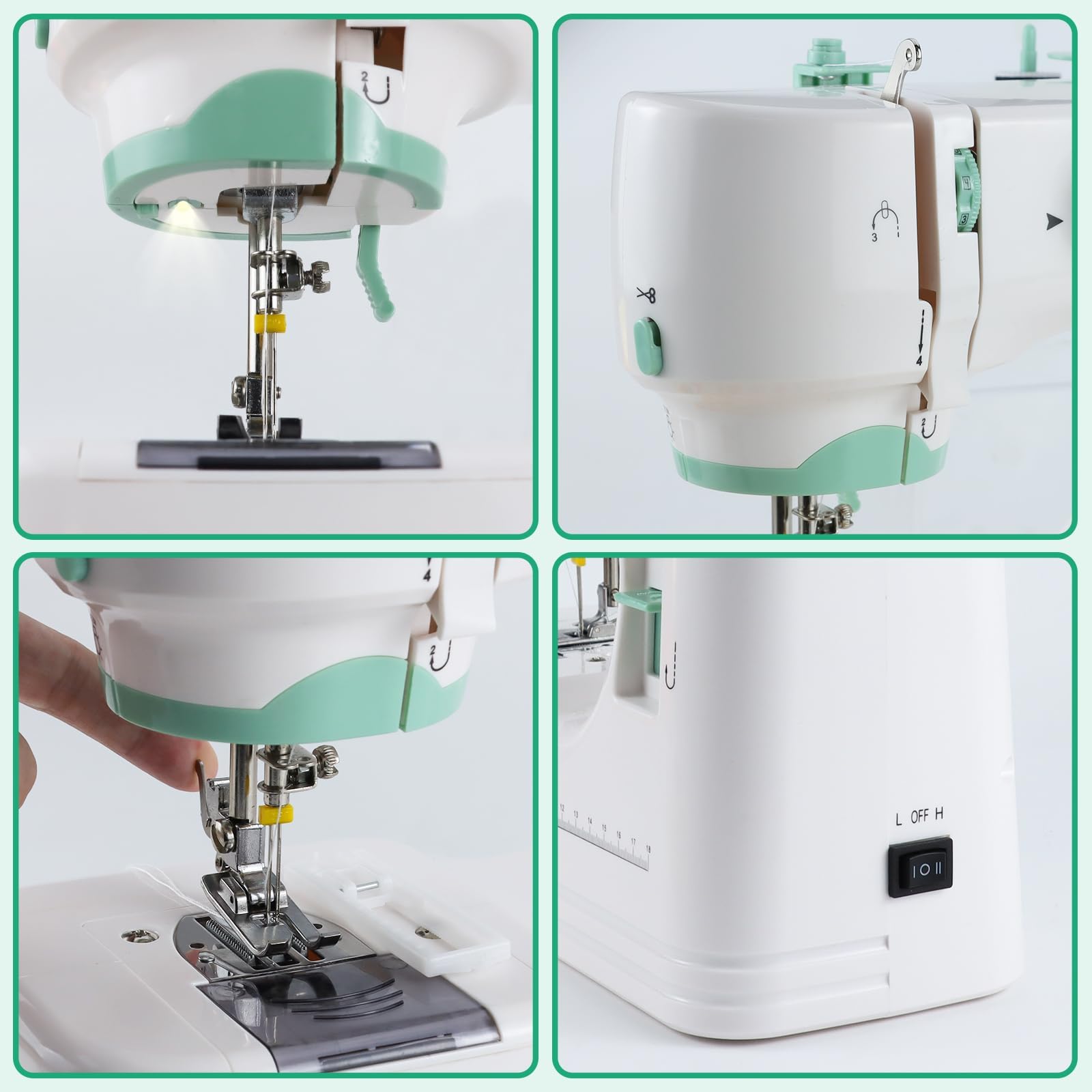 Máquina de Coser Eléctrica Portátil con Prensatelas de Doble Intercambiable | 12 Patrones + Control Velocidad, 20 Telas Florales (20x20 cm), Pedal y 60+ Accesorios para Principia