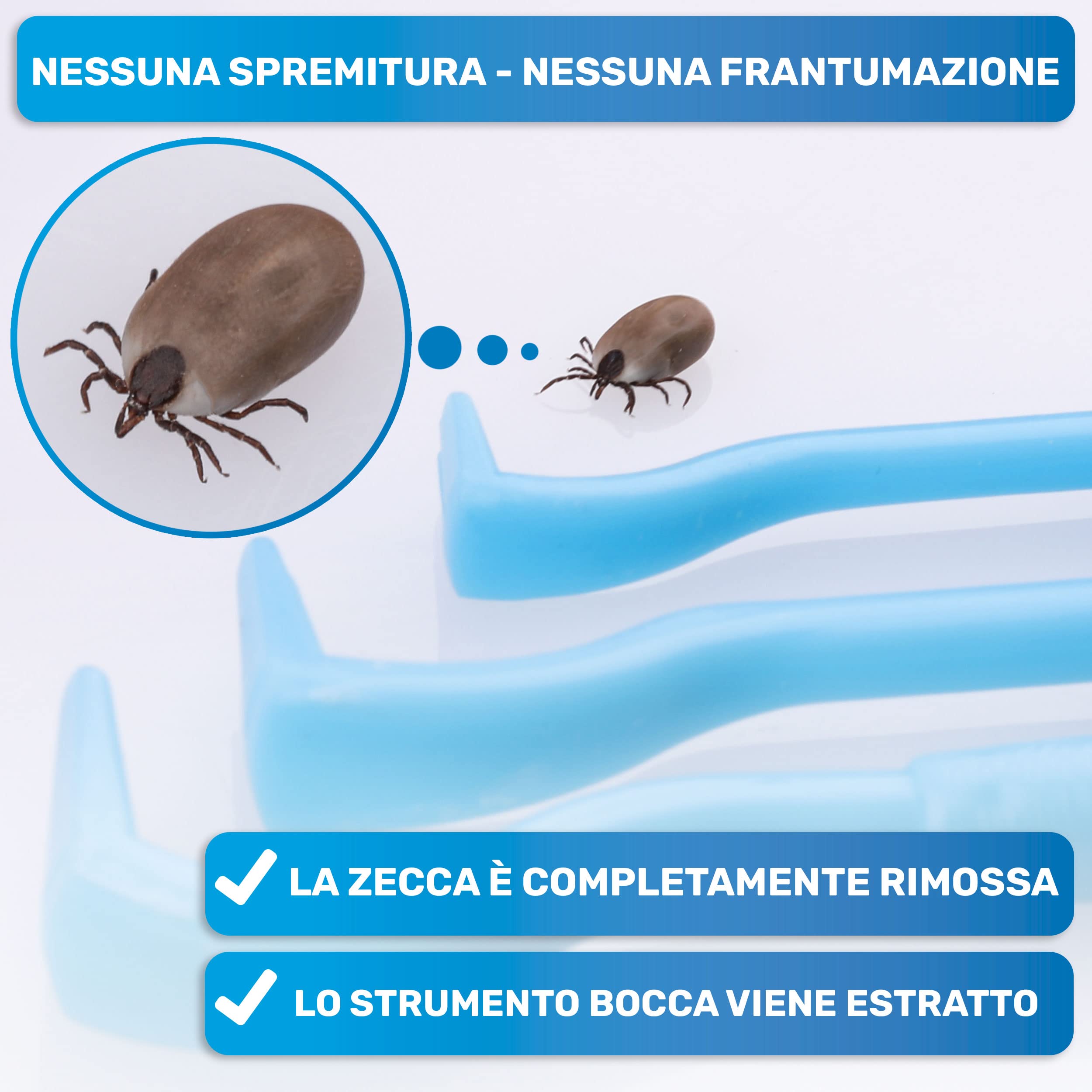 BluePet 3X Ganci per Zecche per Cani, Gatti, Cavalli e Umani - Rimuovi Zecche, Pinza per Zecche per Cane, Gatto, Uomo, Alternativa alle Pinzette per Zecche, Togliere Zecche e Tira Zecche