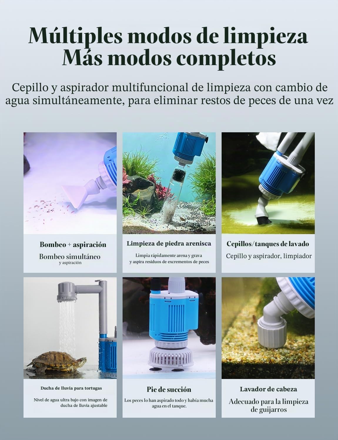 boxtech Limpiador Eléctrico para Acuarios, Sifonador Acuario con Cambios de Agua, Lavadora de Arena, Limpieza de Escombros, Filtro de Agua, Ducha de Agua, Kit de Limpieza Multifunción （28W）