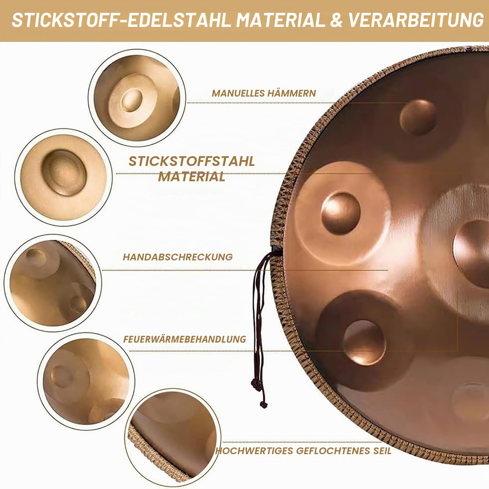 9 Noten 22 Zoll 440 Hz Stahltrommel, Handpan-Trommelinstrument D Kurd-Moll, Anfänger, Meditation, Yoga, Mit Weicher Hand-Pan-Tasche, Für Professionelle Audioproduktion