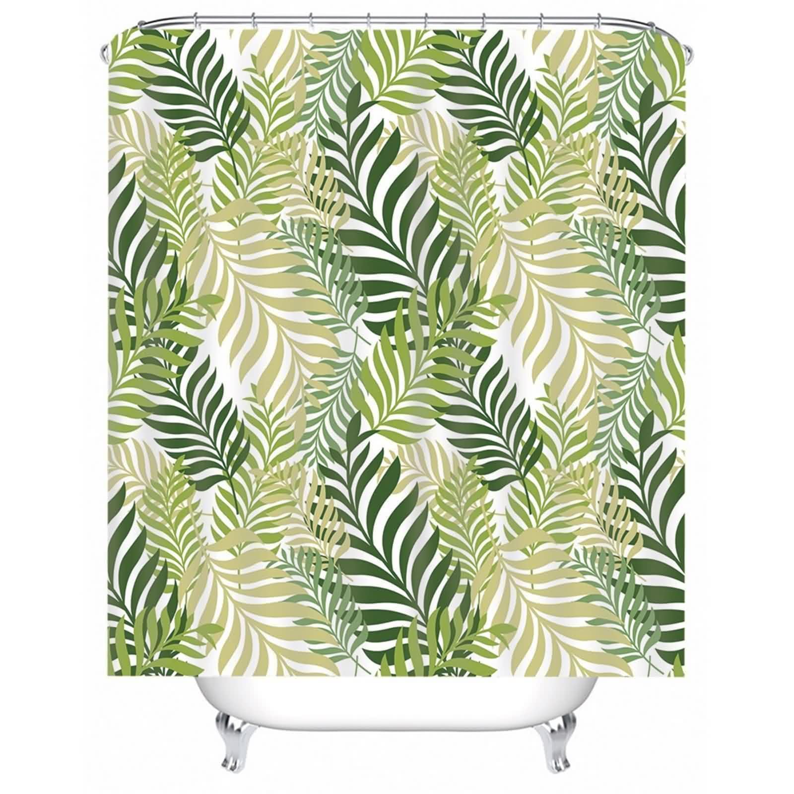 Rideau de douche vert aux motifs feuilles pour une salle de bain zen et lavable