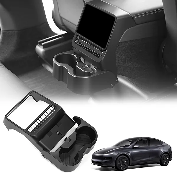 Abystar Rear Cup Holder for Tesla Model Y Juniper 2026/ Model 3 Highland 2025 2026, Rear Center Console Cup Drink Holder, No Drilling, Anti-Slip & Secure Fit Accessories for Model Y Juniper Back Seat