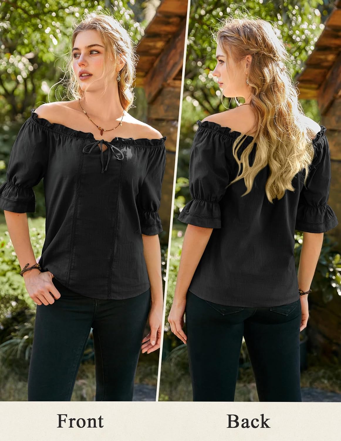 Scarlet Darkness Peasant Blouses for Women Off The Shoulder Top Puff Sleeve Renaissance Shirt - Image 2