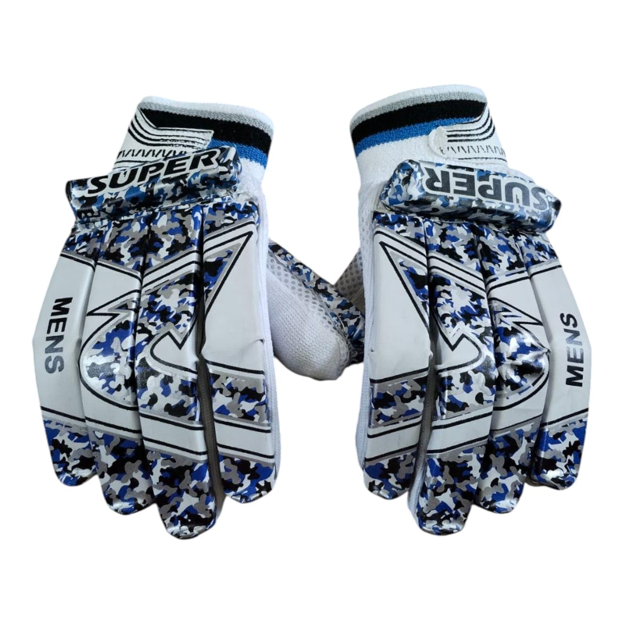 Cricket Club Boys (S) Super Batting Gloves Right Handed Lightweight- PVC Material,White Leather,Cotton Palm Best for Beginners- Moulded Fiber Shells with High Density Foam|White & Blue-picture-24