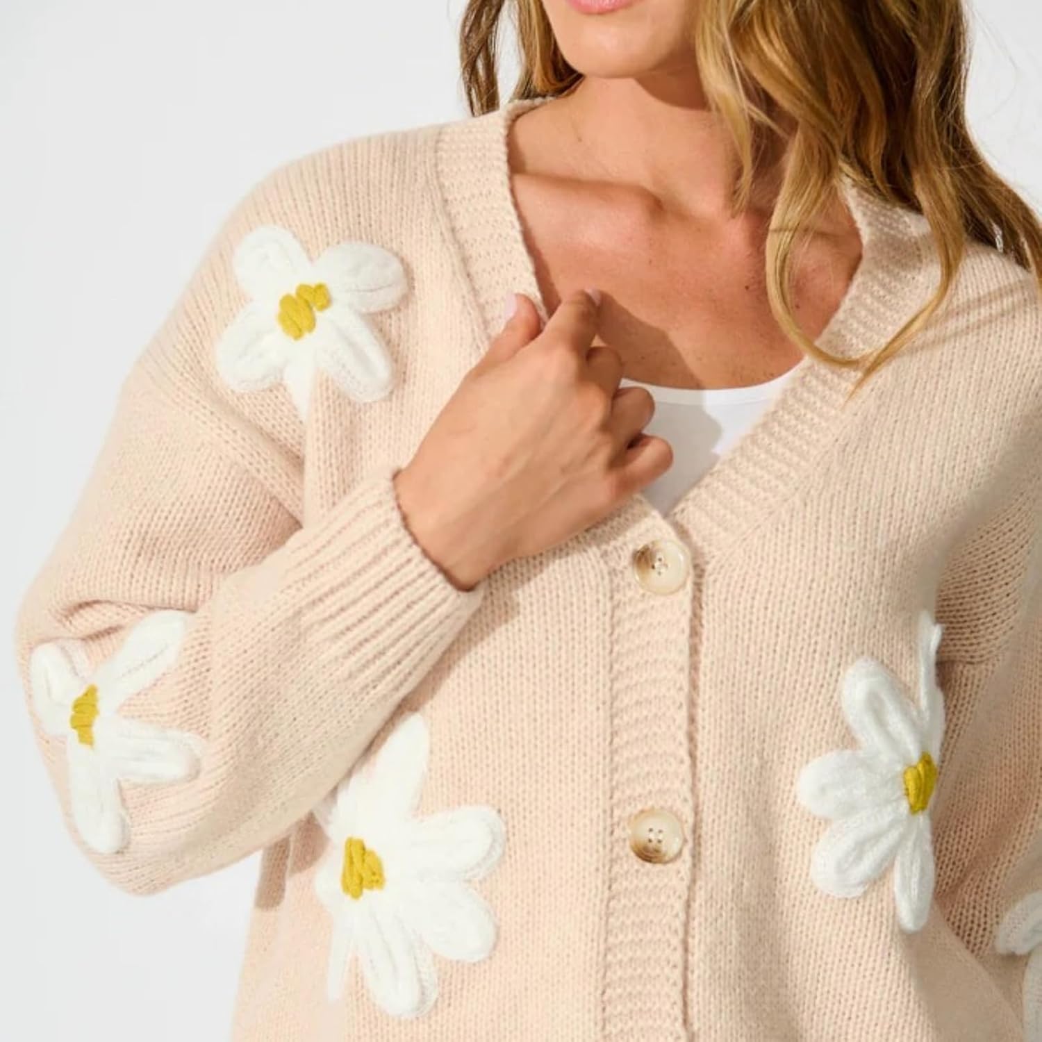 Womens Flower Knit Cardigans Long Sleeve Button-up Aesthetic 90s Knitted Fall Sweater Cardigans Tops - Image 4