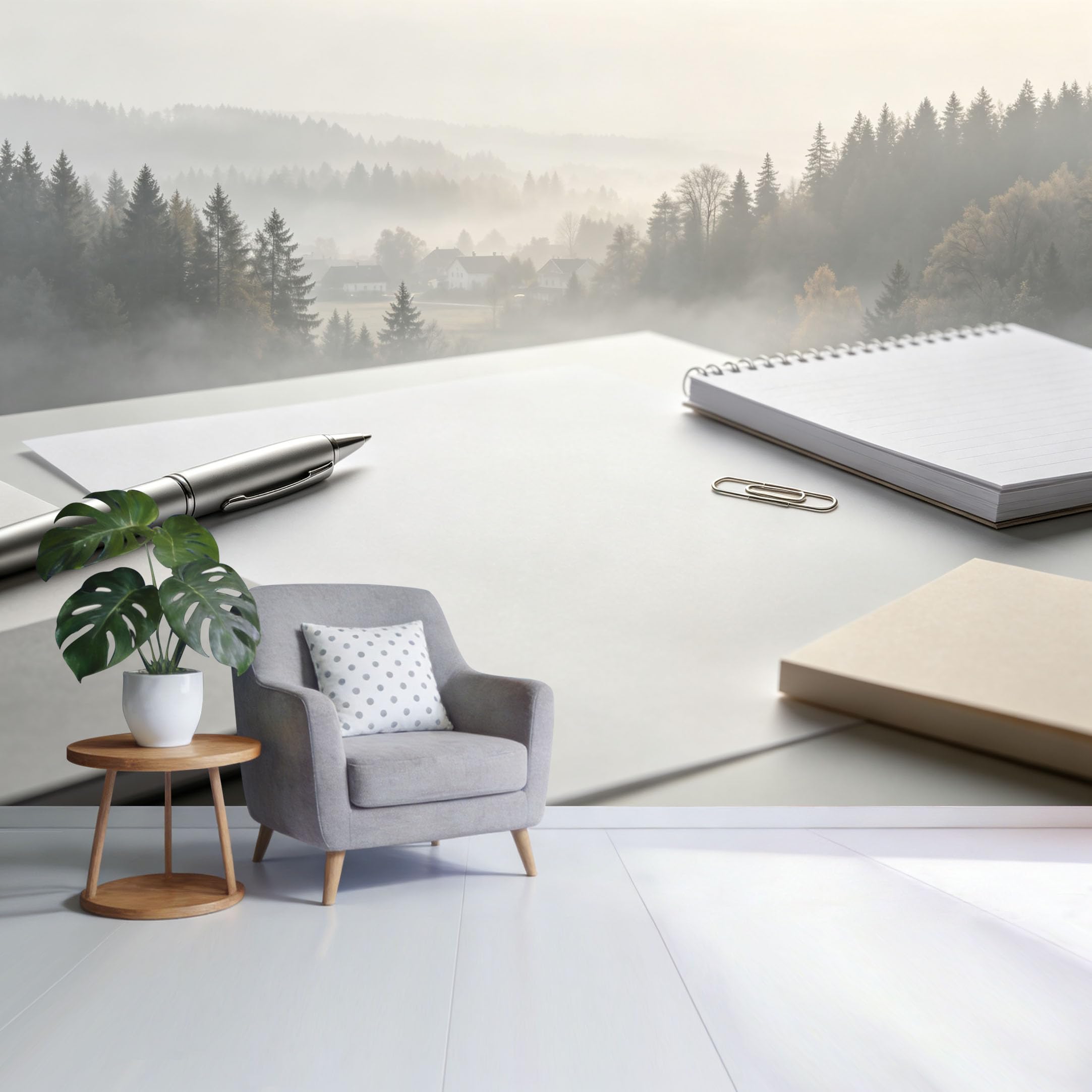 Custom Size Wall Mural Misty Forest Landscape Morning Fog Mountain Valley View SelfAdhesive Wall Fabric Removable Wallpaper for Home Office Decor