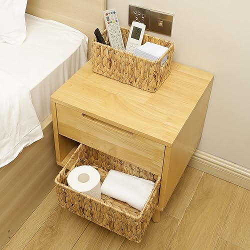 Miniatura 2 de HOONEX Cestas de almacenamiento de jacinto de agua, cestas de mimbre para almacenamiento, cestas tejidas a mano con asas de transporte, juego de 2,