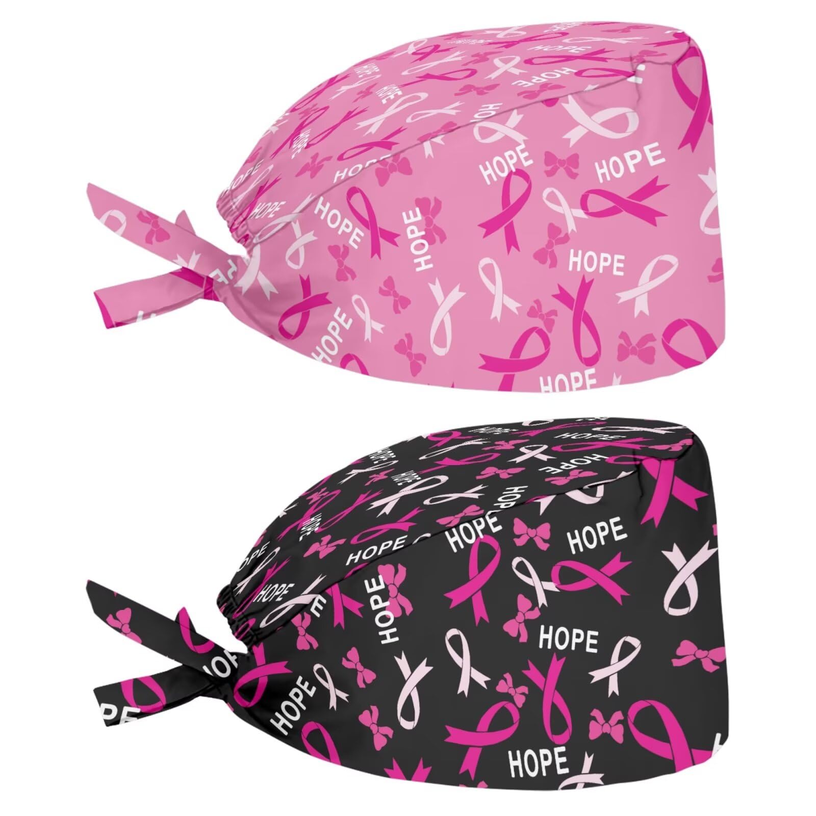 2 Pack Scrub Cap with Sweatband Adjustable Tie Back Turban Hat Headgear Beanie for Women Men Working Cap