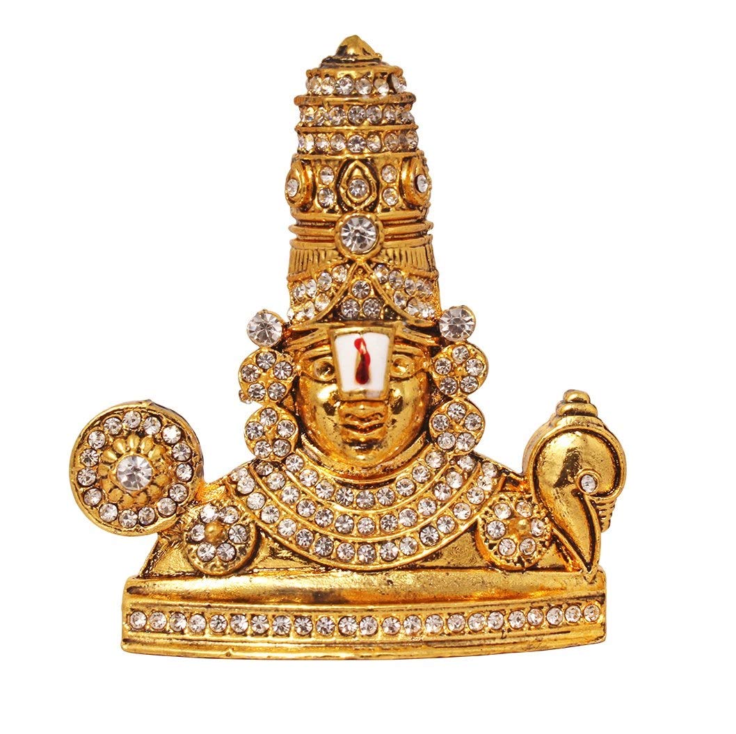 Relicon Tirupati Balaji Idol | Lord Venkateswara Idol (Design-84) Gold Metal Statue for Car Dashboard | Mandir Pooja Murti |Temple Puja | Home Decor | Office Table Showpiece (L*B*H-7.3 x 1.5 x 8 Cm)