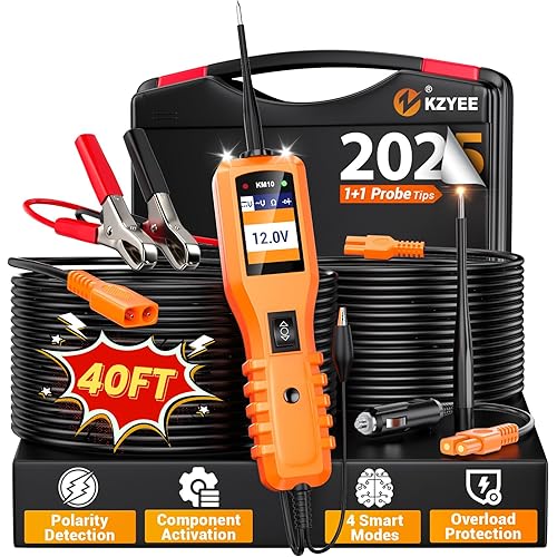 KZYEE KM10 Power Circuit Probe Kit, 12V 24V Automotive Circuit Tester, Digital Multimeter, Short Finder, AC/DC Voltage Tester, Diode & Resistance, Current Probe Component Activation, 20FT+20FT Cable