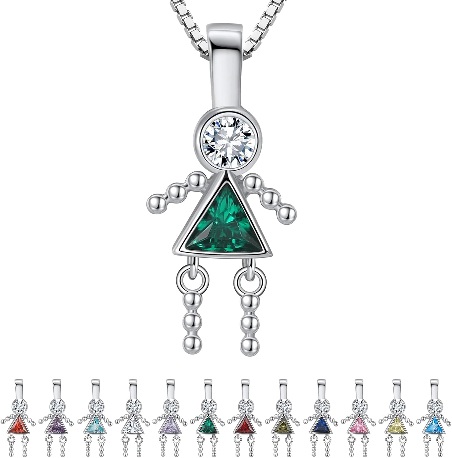 Baby Birthstone Pendant Necklace for Mom by Ginger Lyne | Birth Month Kids Charm for Grandma CZ Sterling Silver Necklace for Women with 18-20” Box Chain, Cubic Zirconia Boy or Girl Pendant