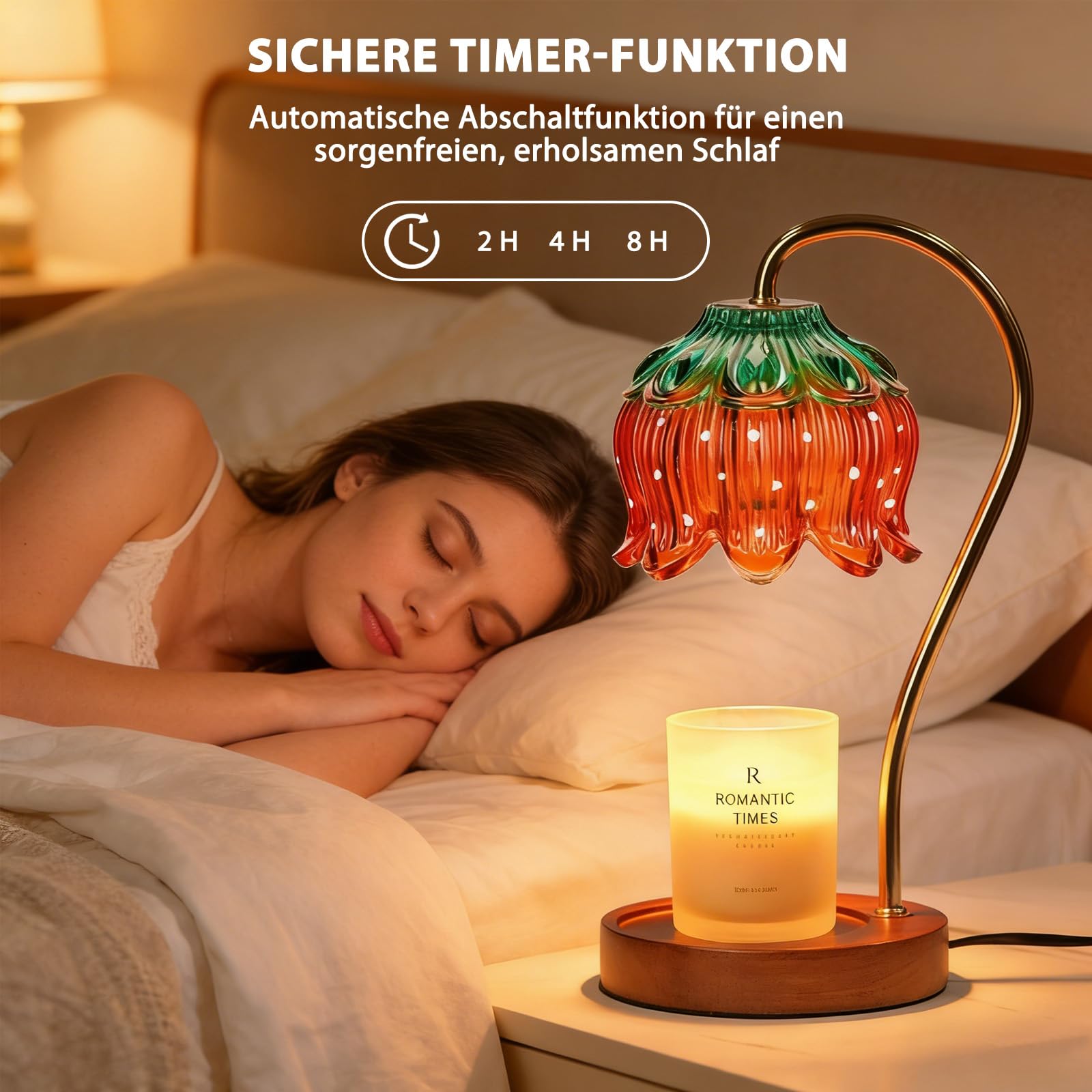 Justup Lámpara calentadora de velas, lámpara de calentamiento de velas de fresa con temporizador y 2 bombillas, derretidor de cera eléctrico, cumpleaños, día de San Valentín para mujeres (fresa)