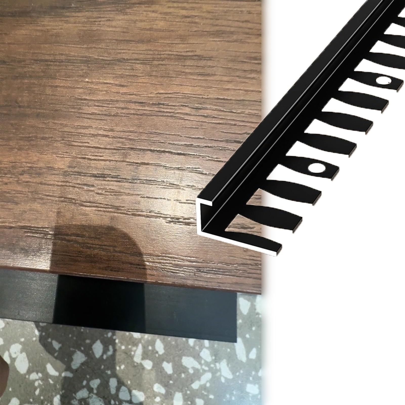 Listwa PrzejśCiowa Listwa Przejściowa do Podłóg Drewnianych o Szerokości Krawędzi 5 mm, Progi Metalowe, Listwa Przejściowa do Drzwi, Progi Wykończeniowe do Łączenia Paneli(Black)