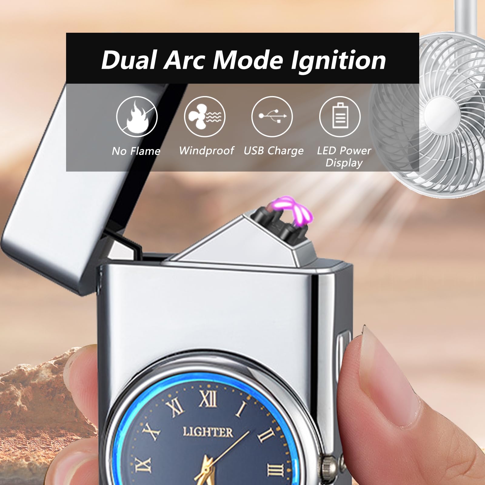 Mechero eléctrico de arco eléctrico, recargable por USB, de plasma, resistente al viento, recargable, para velas, cocina, regalo (plata, monocolor)