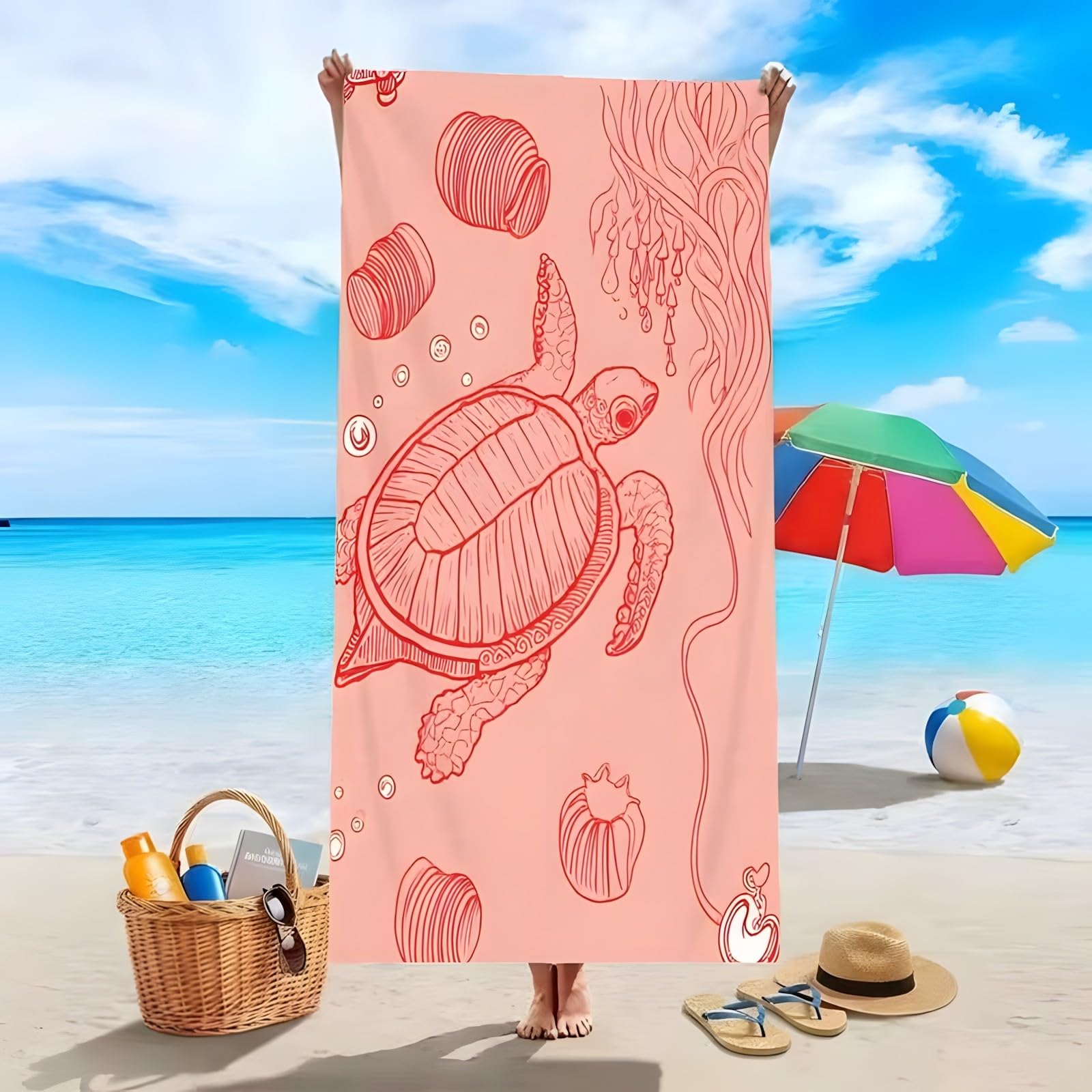 YZQGLHP Turtle Microfibre Beach Towel Seaweed Beach Bath Towel Quick Drying, Lightweight, Sand-Free, Durable, for Pool, Gym, Camping, Travel Towel 180x200cm