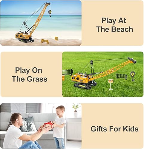 Miniatura 7 de Joyfia 1 Juguete de grúa sobre orugas a escala 55 con botones de funcionamiento, grúa de construcción para niños, vehículo modelo de aleación de