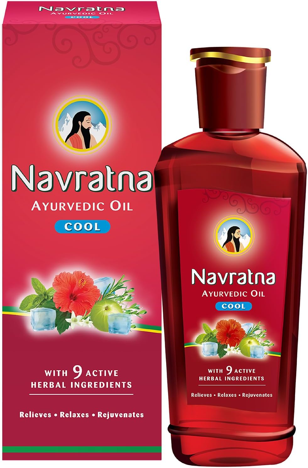 Navratna Ayurvedic Cool Oil | Combination of 9 Ayurvedic Herbs | Relieves Headache, Body ache, Tiredness, Sleeplessness & Tension| Improves Scalp Health | Relaxing & Rejuvenating cooling effect, 300ml