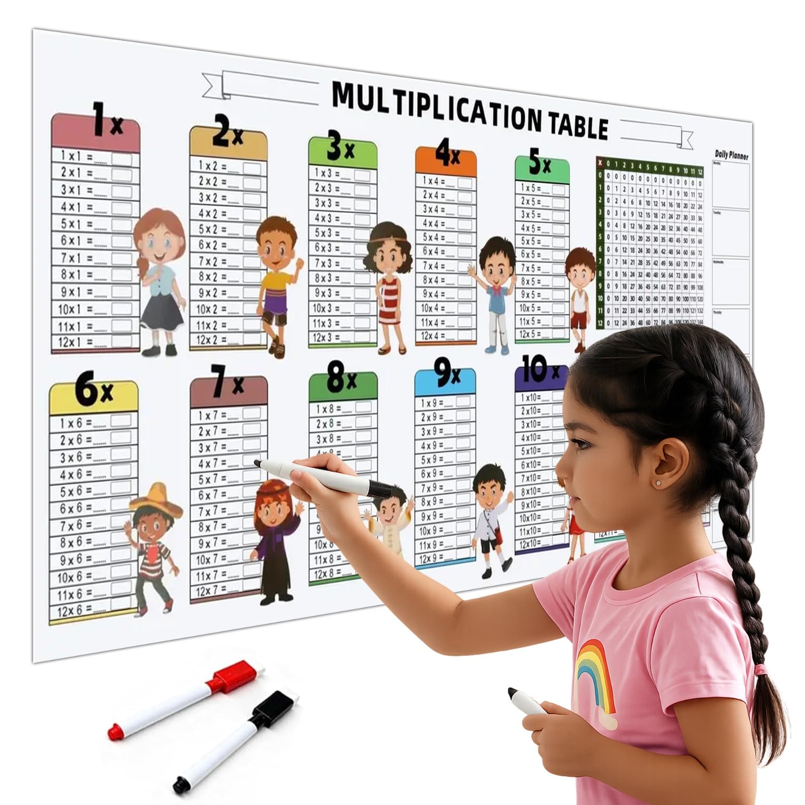 Kidology Multiplication Chart - Dry Erase Times Tables 1-12 -1