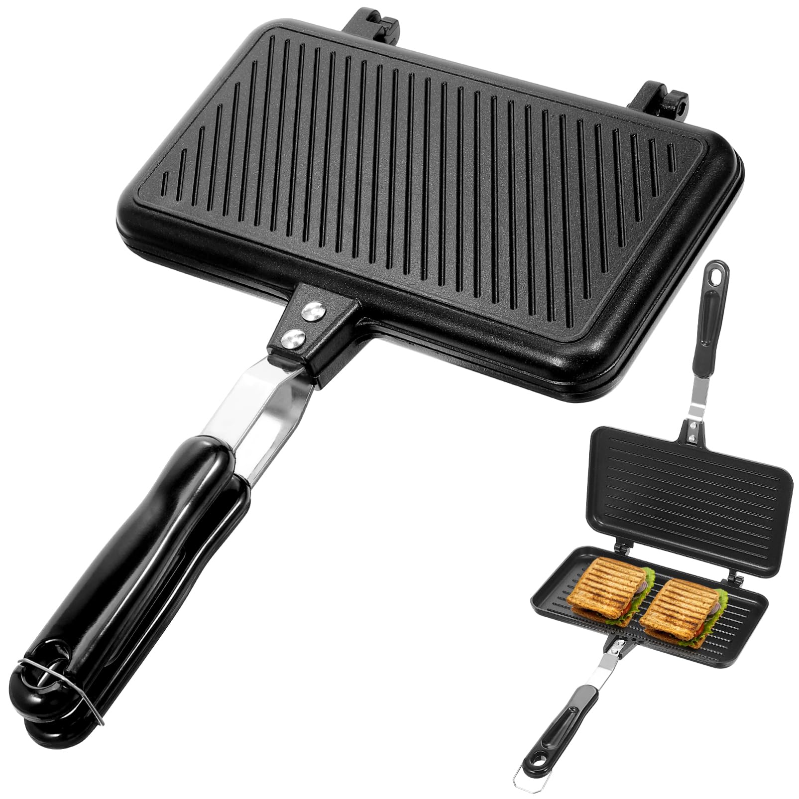 Didiseaon Sandwichmaker Camping Doppelseitige Bratpfanne: Aluminium Camping  Toaster Sandwichtoaster Waffeleisen Klapptoaster Schwarz Sandwich Maker fr  Kche Frhstck : Amazon.de: Kche, Haushalt & Wohnen