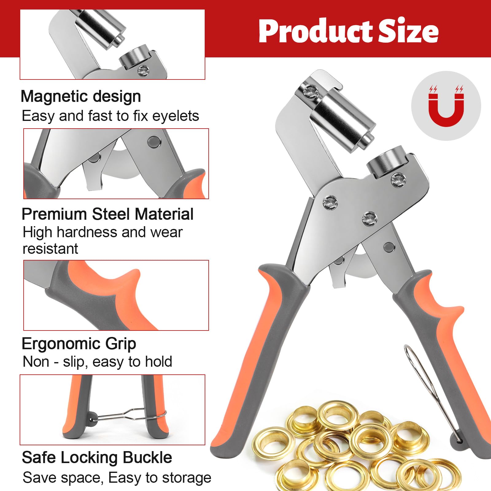 Kit occhielli con punzone da 6mm e 10mm con 500 occhielli metallici, pinze per occhielli portatili per impieghi gravosi, set di utensili per rivetti