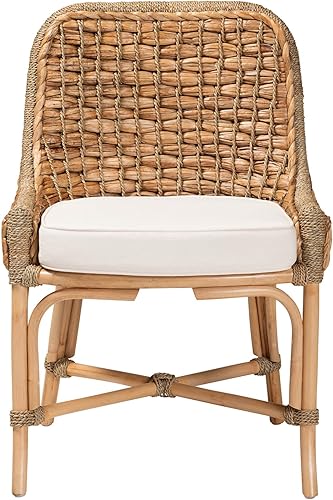Miniatura 4 de bali & pari Kyle - Silla auxiliar moderna de ratán natural bohemio con respaldo tejido de hierba marina