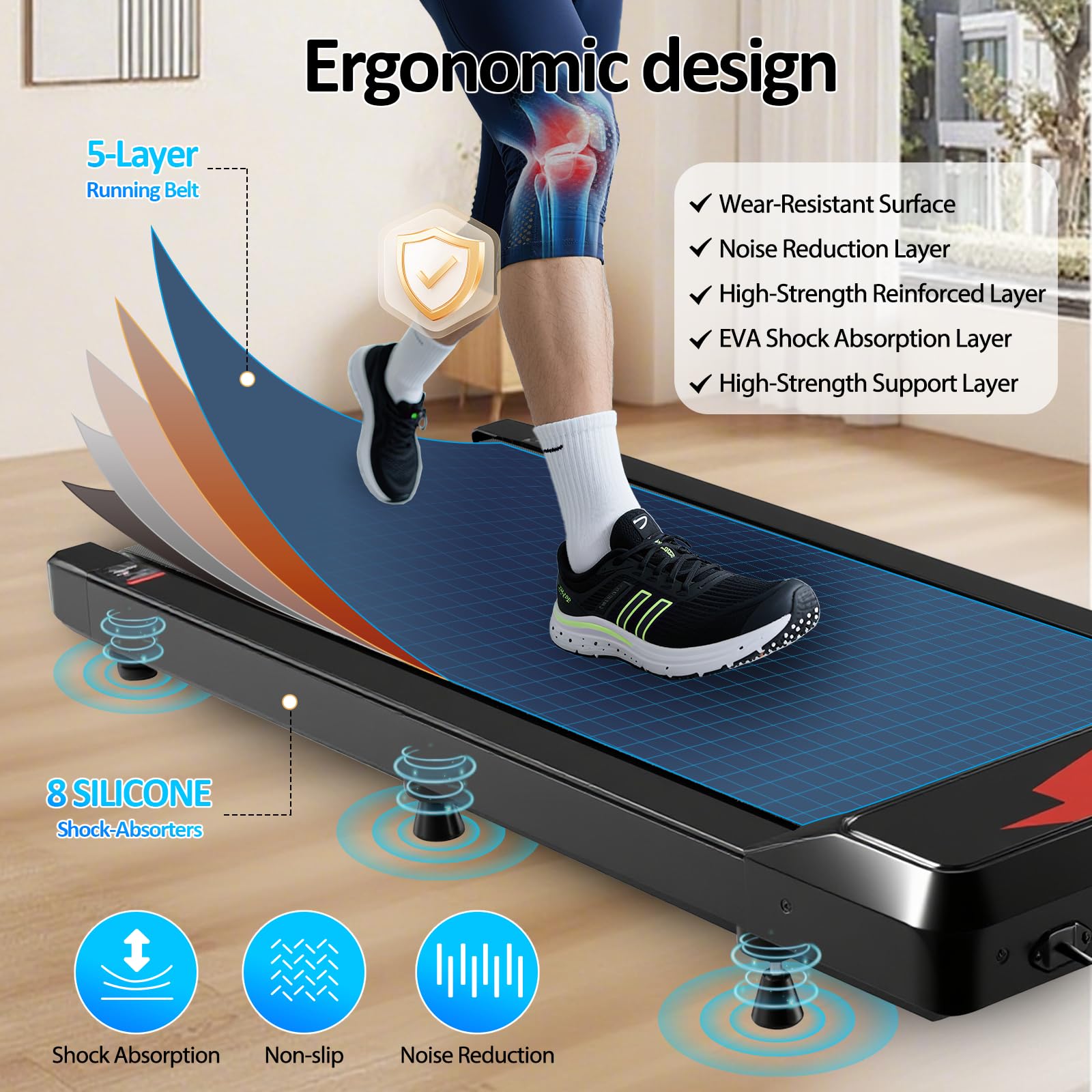 Romon Tapis Roulant Elettrico, Treadmill Salvaspazio, Tapirulan da Casa Mini Walking Pad Portatile per Camminata e Corsa con 3 Modalità di Velocità, Telecomando e Display LED, Capacità 120kg