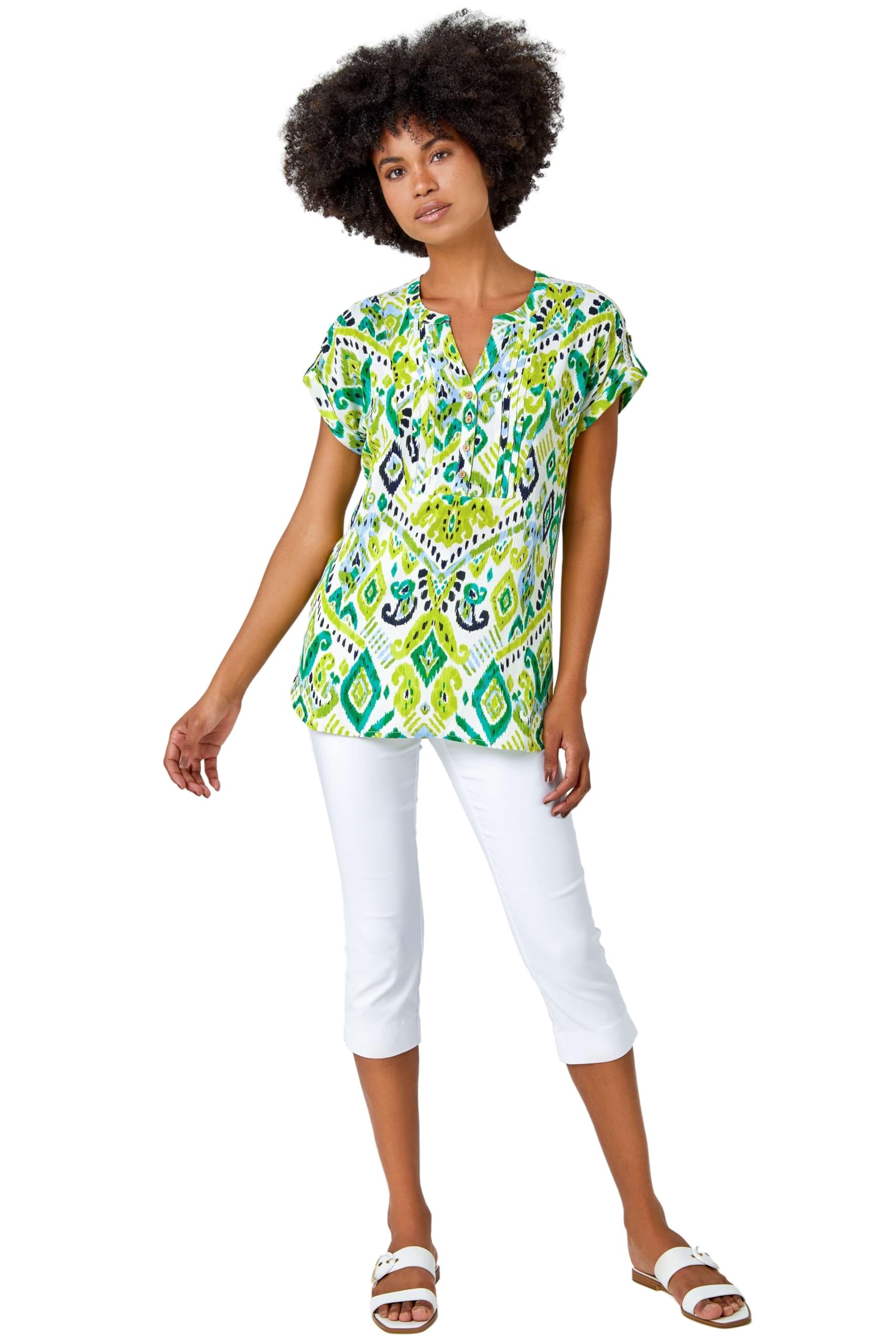 Roman Originals Women's Lime Short Sleeve Shirt For Uk - Tunic Top Summer Blouse Casual Smat T-Shirt Spring Work Cocktail Party Going Out Special Occassion Holiday V-Neck - Size 12