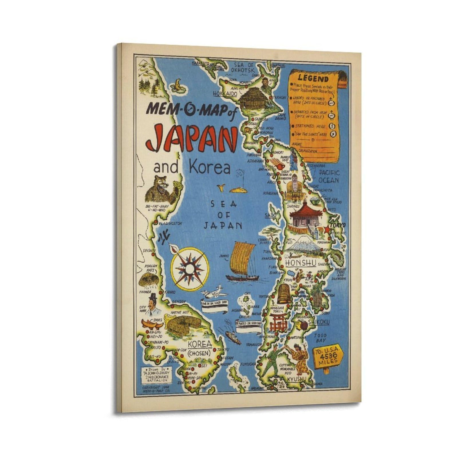 OKAHYS Vintage Travel Map Poster Japan And Korea 1946 Decorative Painting Canvas Wall Artworks Picture 08x12inch(20x30cm)