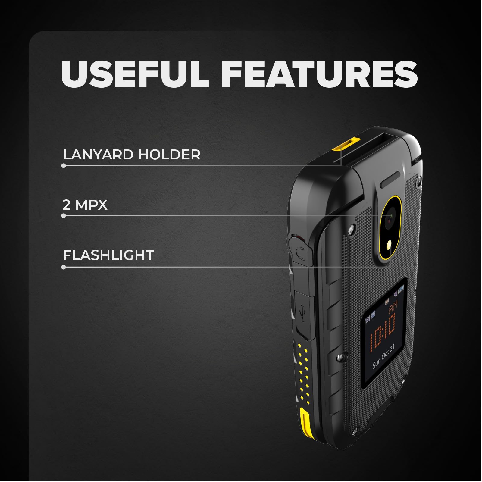 Flip Phone Hammer Dig LTE 4G Robusto Teléfono de Tapa, 2 Pantallas, simlock-Free, Dual SIM, sin Contrato, 1200 mAh, 4G/LTE, Resistente al Agua IP68
