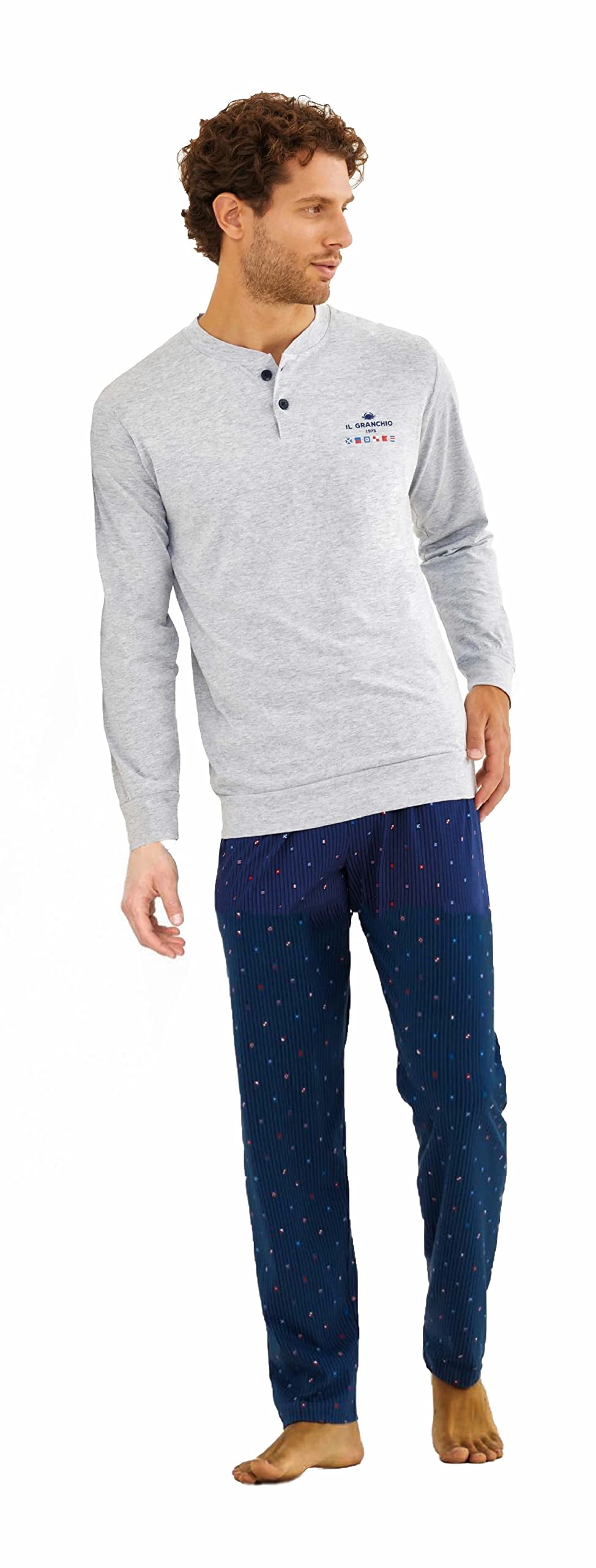 Pigiama Uomo 2 Pezzi A Quadri | Top Girocollo E Pantaloni In Cotone Elasticizzato