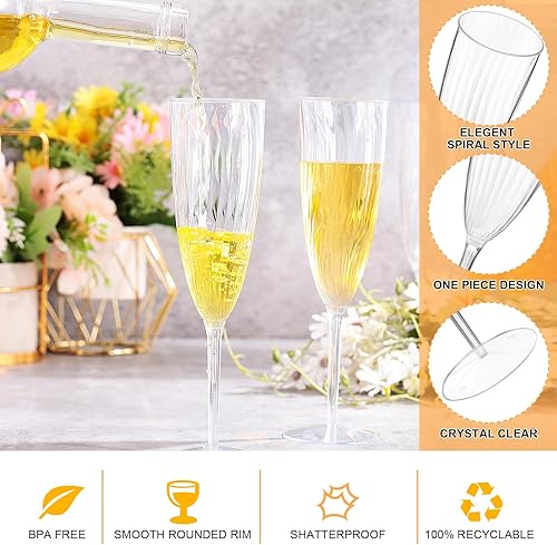 Miniatura 3 de Gerrii Paquete de 144 copas de champán de plástico desechables de plástico duro transparente de 6 onzas, ideales para el hogar, la vida cotidiana,