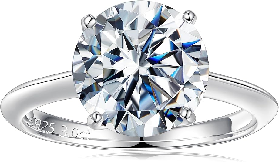 Turandoss Moissanite Rings for Women, 2-3ct Round D Color VVS1 Clarity Engagement Rings 14K White Gold Vermeil 4 Prong Knife Edge Moissanite Solitaire Rings for Women Wife Gifts
