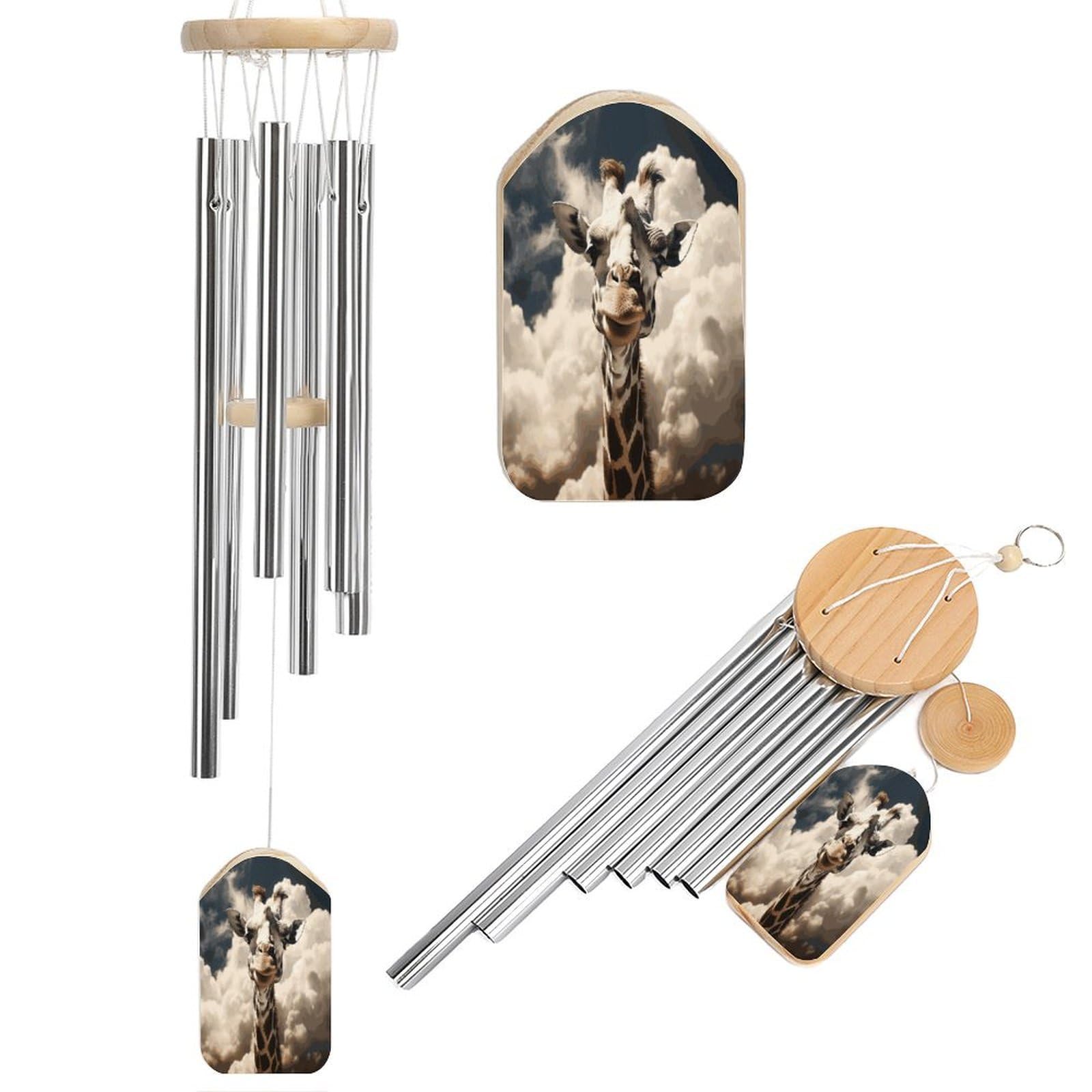 Fekiloot Style Giraffe In The Clouds Tone Wind Chimes For Outside,Wind Bell With 6 Aluminum Alloy Tubes,Sympathy Wind Chime For Yard/Garden/Patio Decor