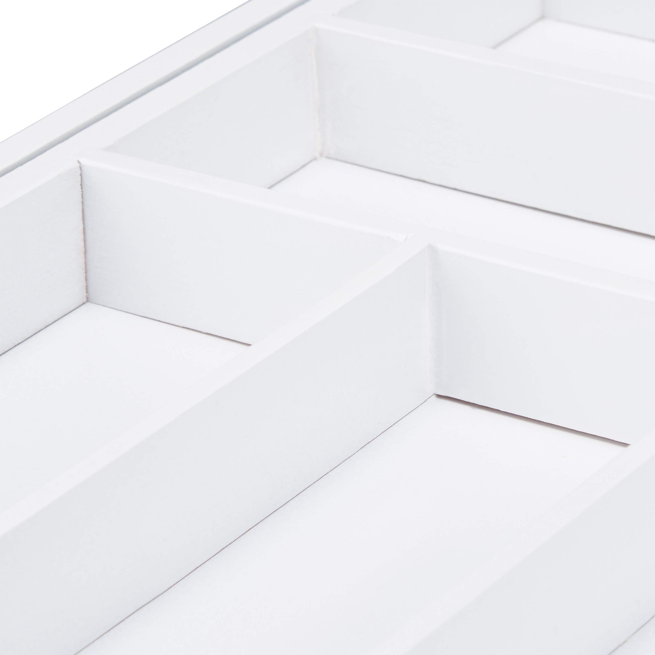 Relaxdays Cubertero Cajón Extensible, Largo Variable, 5-7 Compartimentos, Organizador Cubiertos Bambú, 5x48x46cm, Blanco