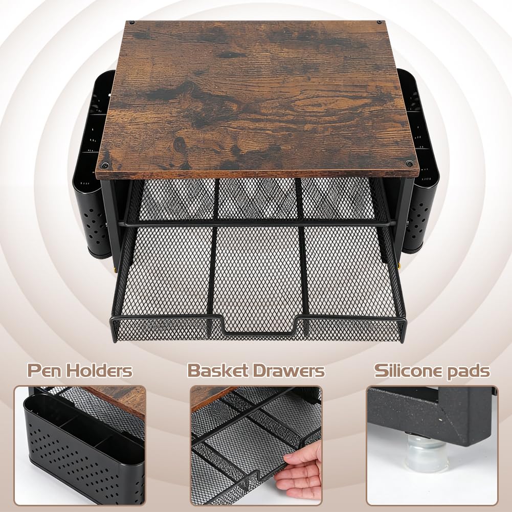 Supporto da scrivania per monitor, organizer da scrivania con 2 portapenne, cassetto, supporto ergonomico da tavolo, accessori da ufficio per schermo e laptop
