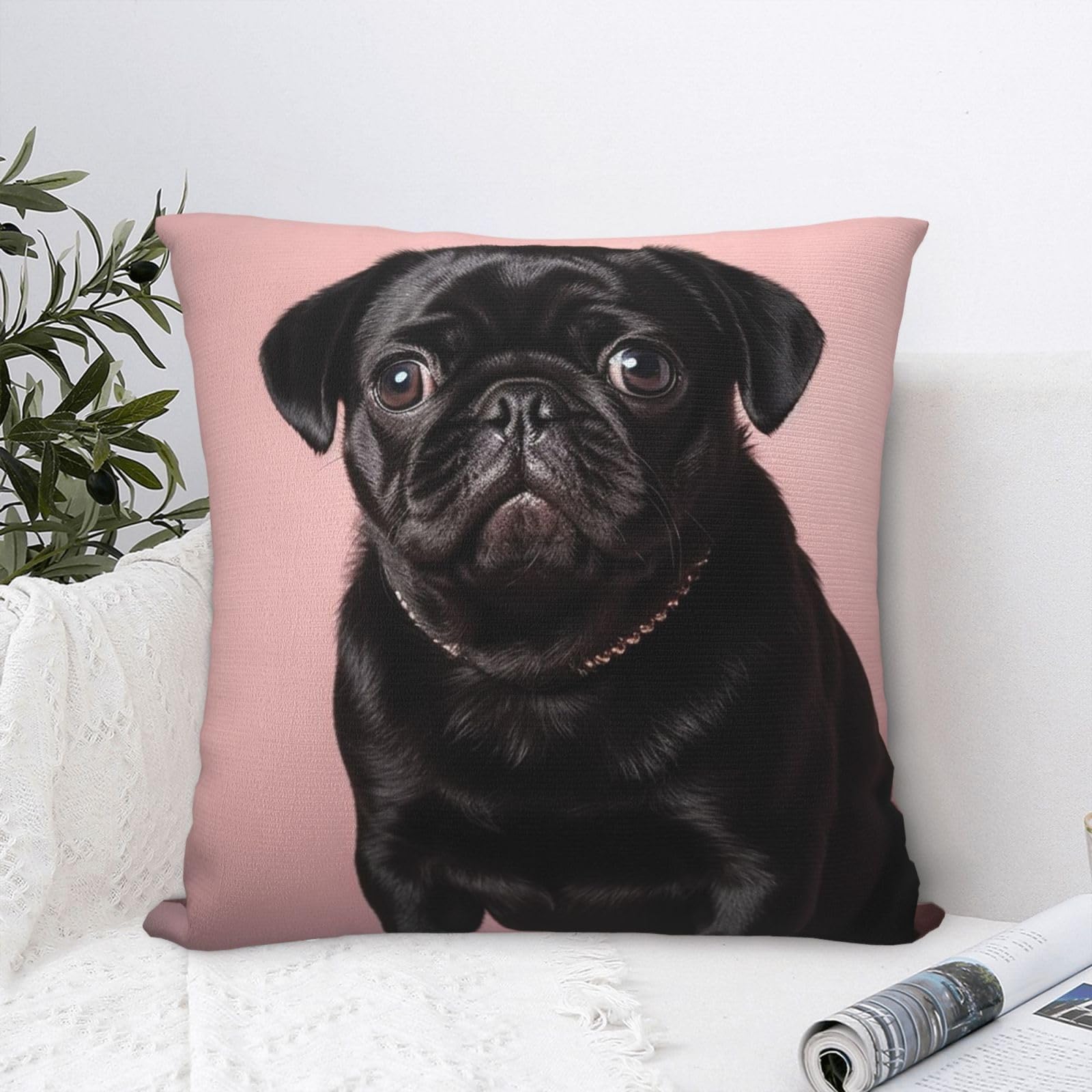 FodPand Luxury Velvet Throw Pillow Covers 18"x18" Super Soft Decorative Pillow Cases - Cute Black Pug Pillowcases Modern Lumbar Cushion Cases for Couch Sofa Bed Pillow Shams