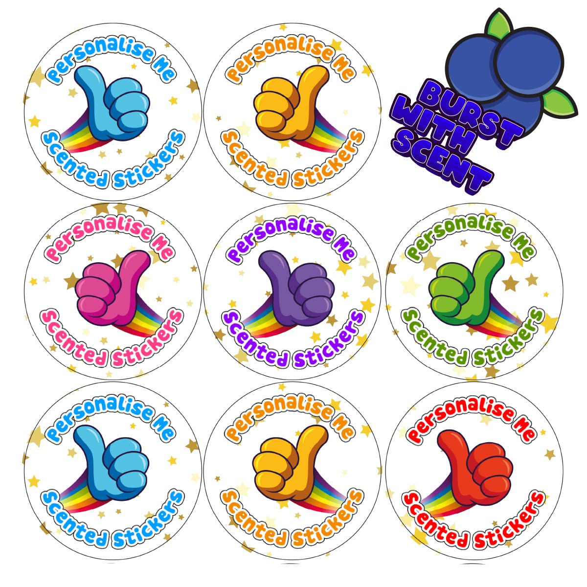 Sticker Stocker Multicolor 120 Personalised Rainbow Thumbs Up - Mixed Berry Scented 30Mm Reward Stickers For Teachers & Parents