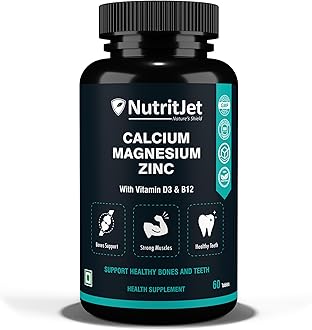NutritJet Calcium Magnesium Zinc Vitamin D3 Vitamin B12 & Vitamin K2 – 60 Vegetarian Tablets for Bone Health, Joint Support, and Immunity Support for Women & Men