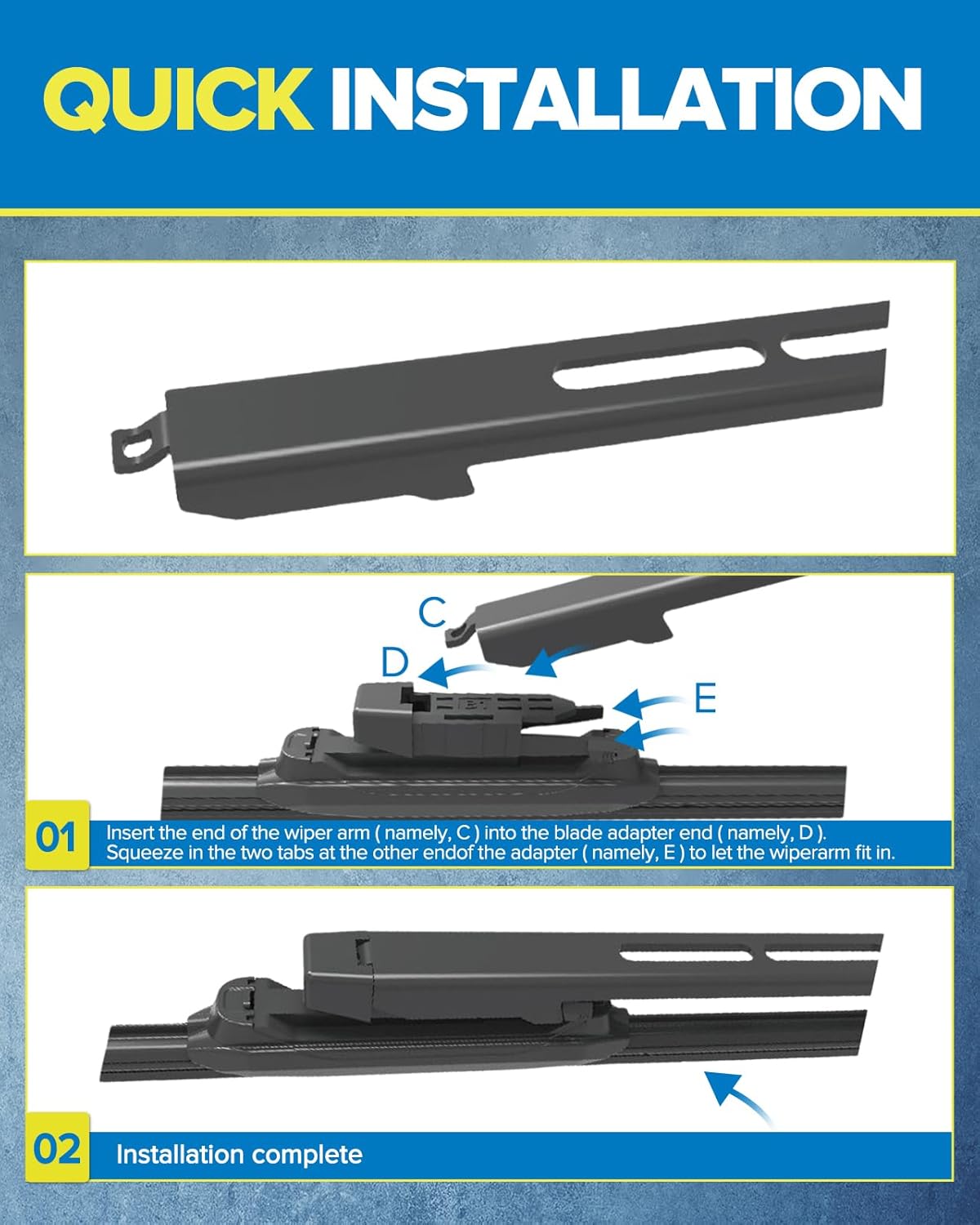 3PCS 24"+21"+14" Automotive Replacement Front and Rear Windshield Wiper Blades Fits for 2003-2008 Pilot Hook