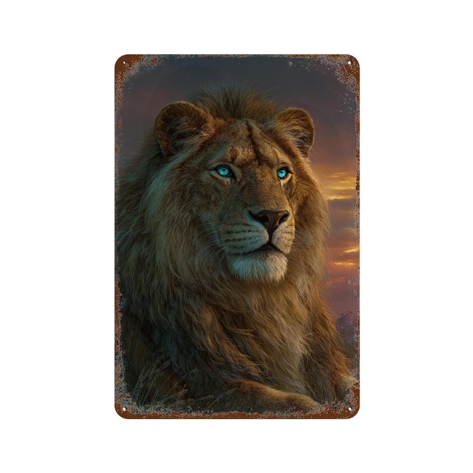 Rust Effect Golden Lion Majesty -1 Distressed Metal Wall Sign 11.8"x7.9", Shabby Chic Decor for Pub, Kitchen And Man Cave Decor