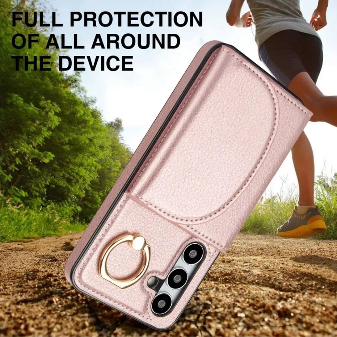 Funda para teléfono con Tarjetero y Soporte de Anillo para Samsung Galaxy S21 S23 Fe S22 S24 S25 Ultra S26 Plus A36 A15 A55 A35 A16 A56 (para Galaxy A36/marrón)