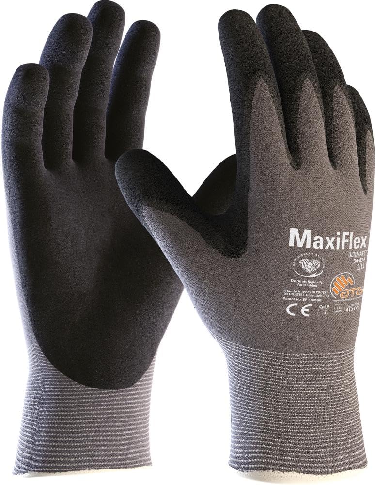 Unbekannt ATG Handschuhe 34-874 Montagehandschuhe MaxiFlex Ultimate Mehrfarbig grau/schwarz 9