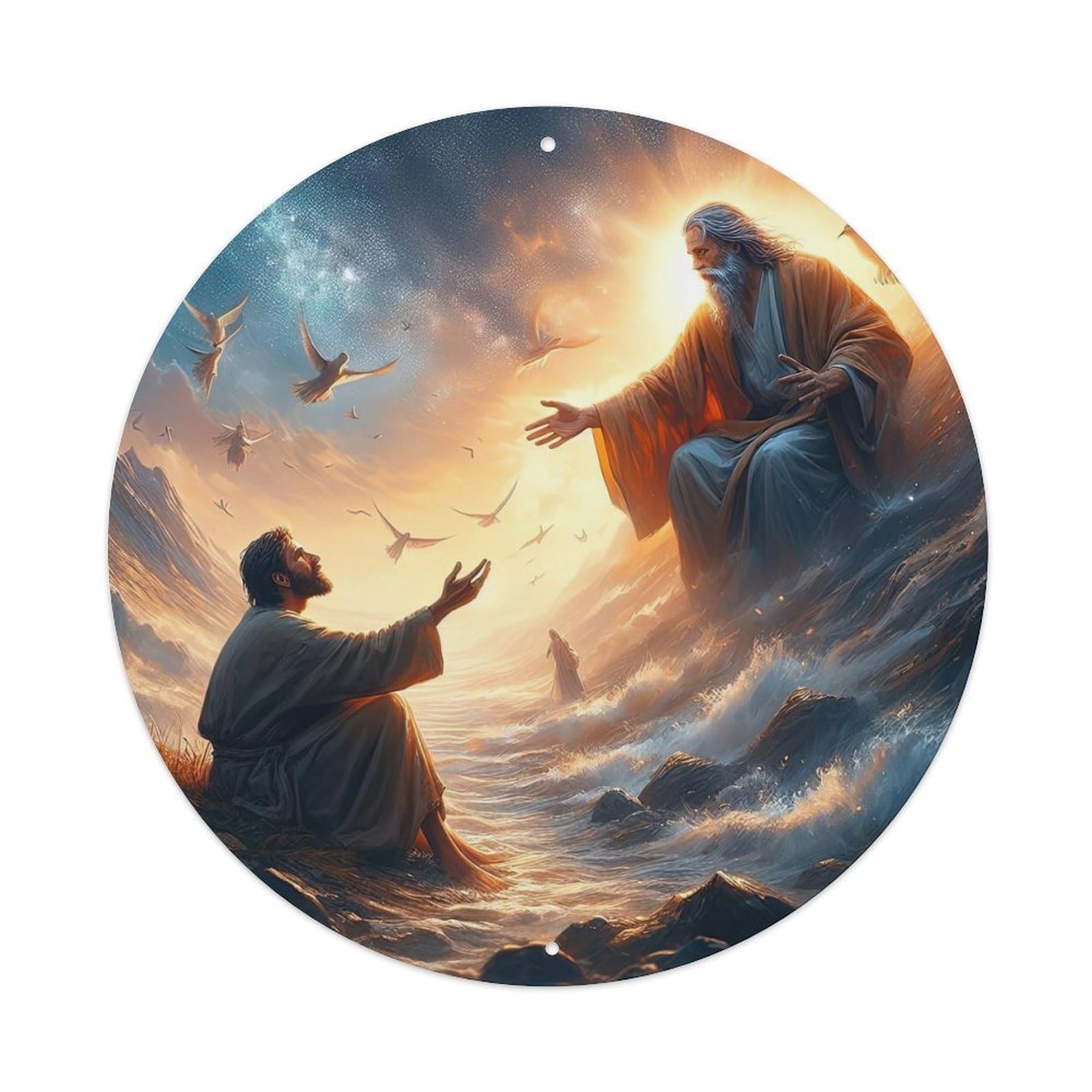 Christian Jesus Religious Poster 7 Vintage Metal Tin Sign Plaque Wall Decor for Cafe, Club, Garden Round Metal Poster 8x8Inch