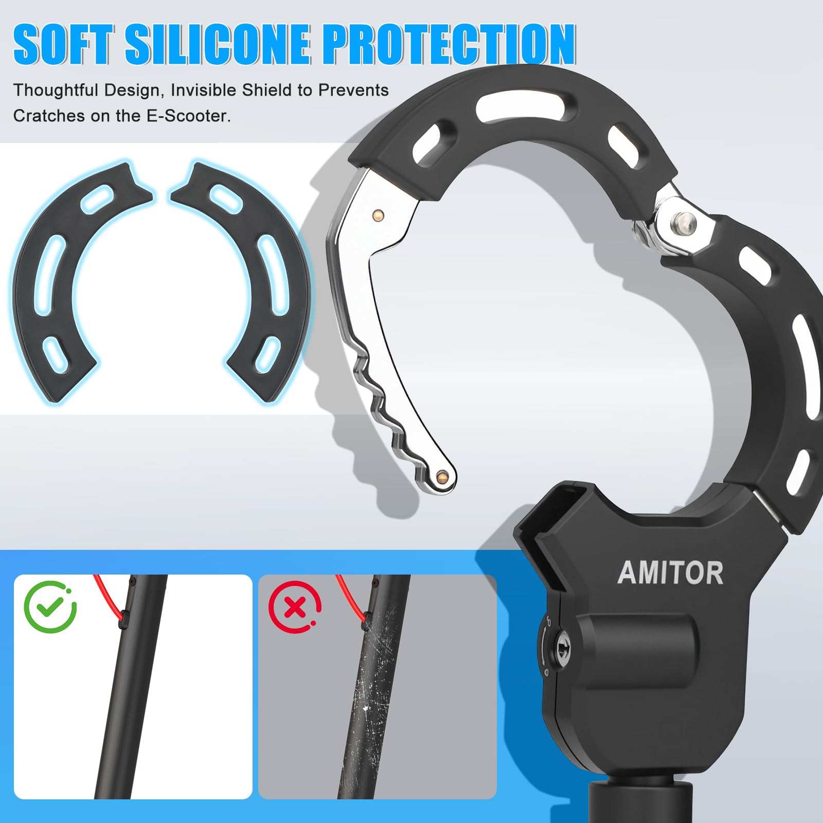 Serratura per scooter con chiave indistruttibile, ad alta sicurezza con borsa da 3 l, chiusura con chiusura a manetta con protezione in silicone, antifurto per bici e bicicletta